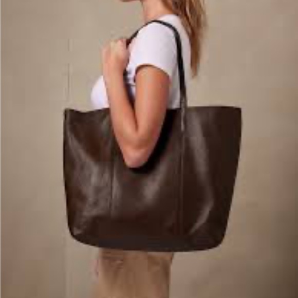 🍊Banana Republic Classic Leather Orange Shoulder Bag Tote - Picture 13 of 16